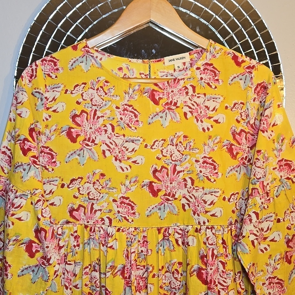 Jane Valken Cotton Floral A-Line Teired 3/4 Belled Sleeved Midi Dress NWOT - Picture 2 of 11